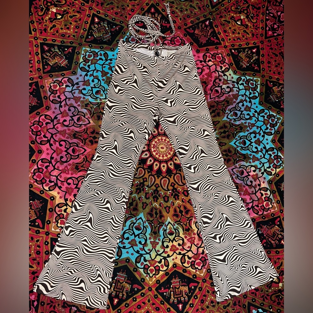 Wavy Festival Flare Pants w/ Tie Waist